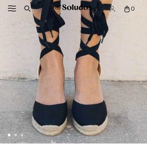 Soludos platform wedge espadrilles black size 8